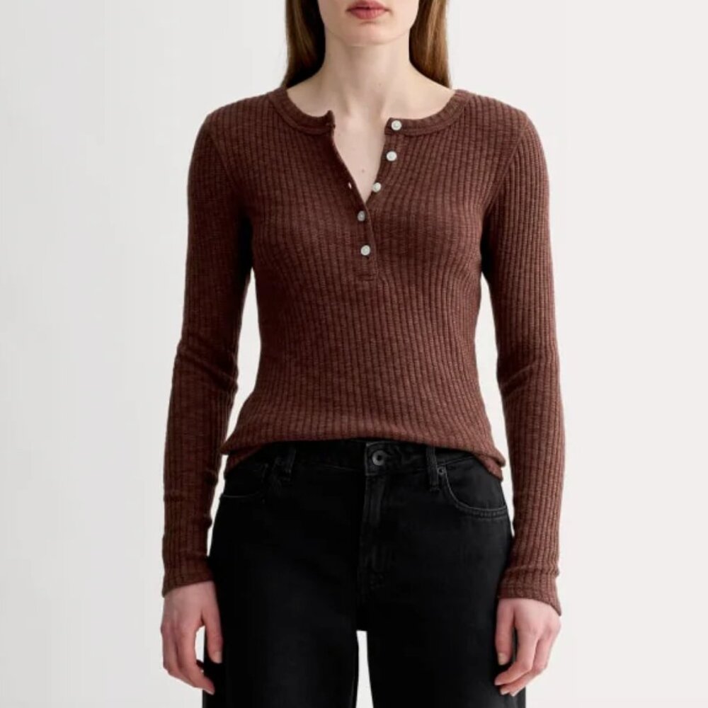 Everlane - The Cozy Rib Henley, Dark Mahogany, Small NWT